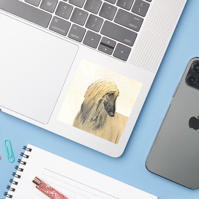 Afghan Hound Painting - Cute Original Dog Art Sticker (Laptop w/ iPhone)