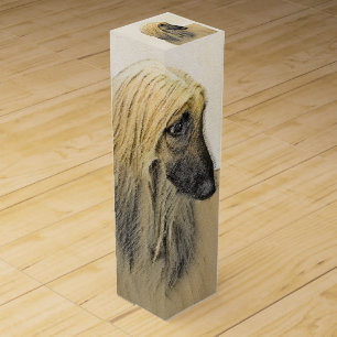 Afghan Hound Painting - Cute Original Dog Art Wine Box