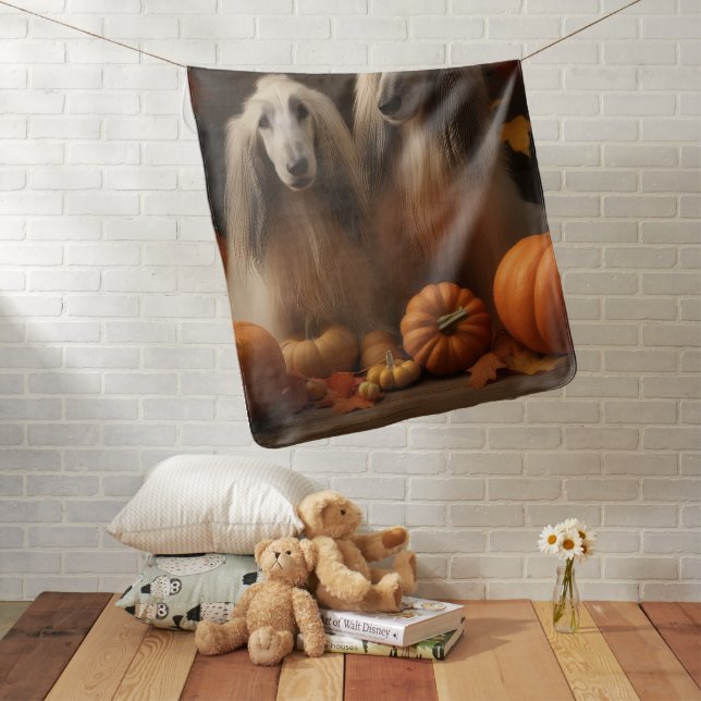 afghan hound Puppy Autumn Delight Pumpkin Baby Blanket (In Situ)