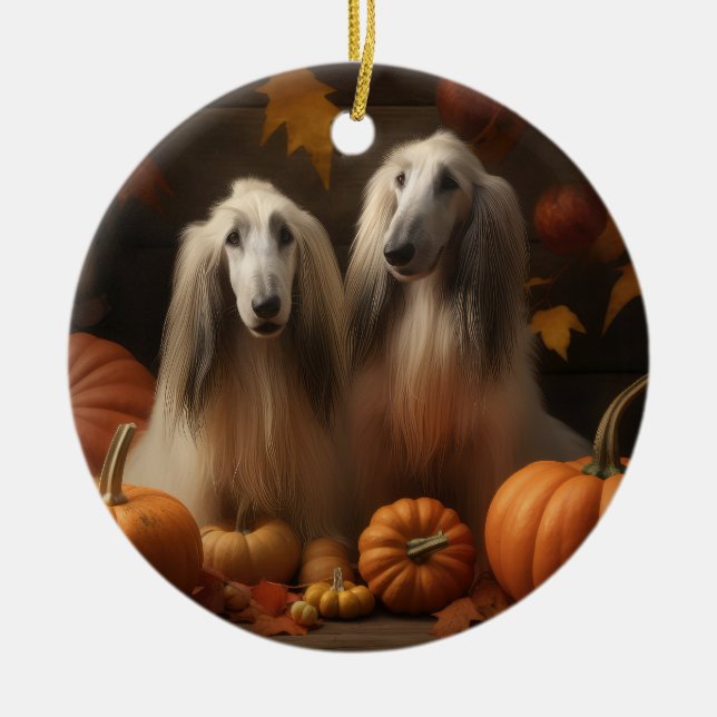 afghan hound Puppy Autumn Delight Pumpkin Ceramic Ornament (Front)