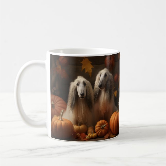 afghan hound Puppy Autumn Delight Pumpkin Coffee Mug (Left)