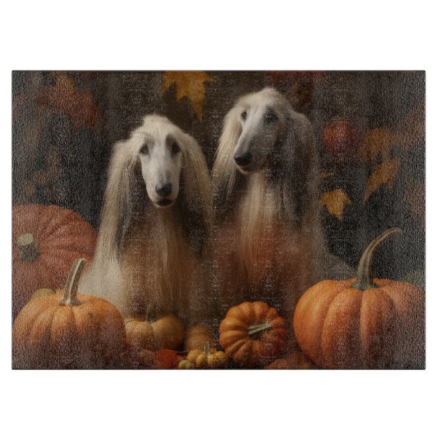afghan hound Puppy Autumn Delight Pumpkin Cutting Board (Front)
