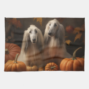afghan hound Puppy Autumn Delight Pumpkin Kitchen Towel
