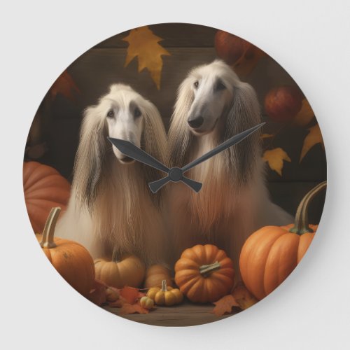 afghan hound Puppy Autumn Delight Pumpkin Large Clock