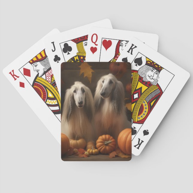afghan hound Puppy Autumn Delight Pumpkin Poker Cards (Back)