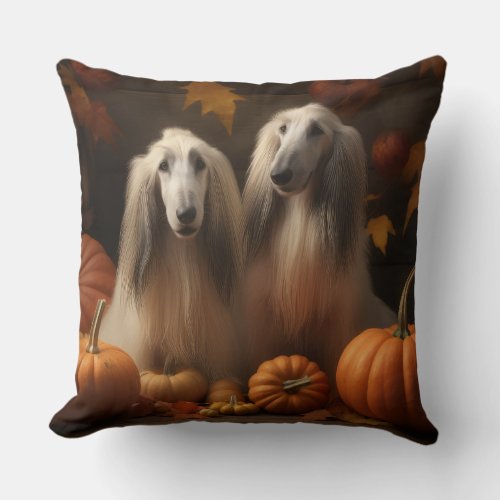 afghan hound Puppy Autumn Delight Pumpkin Throw Pillow