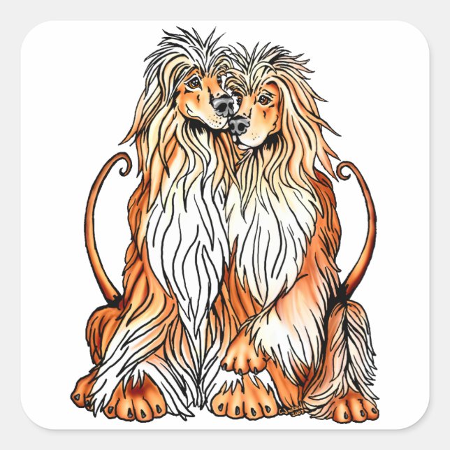 Afghan Hound Puppy Love Square Sticker (Front)
