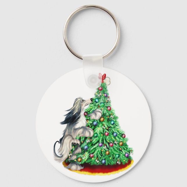 Afghan Hound Reach Goals Domino Blue Cream Keychain (Front)