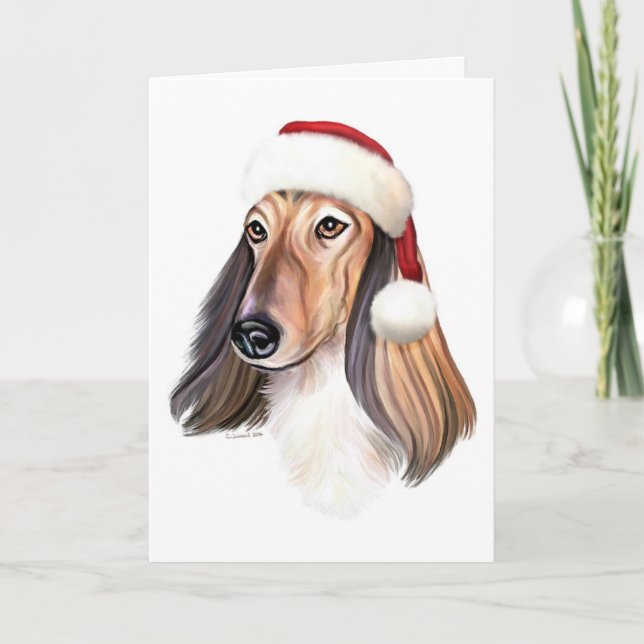 Afghan Hound Red Santa - Customized Holiday Card (Front)