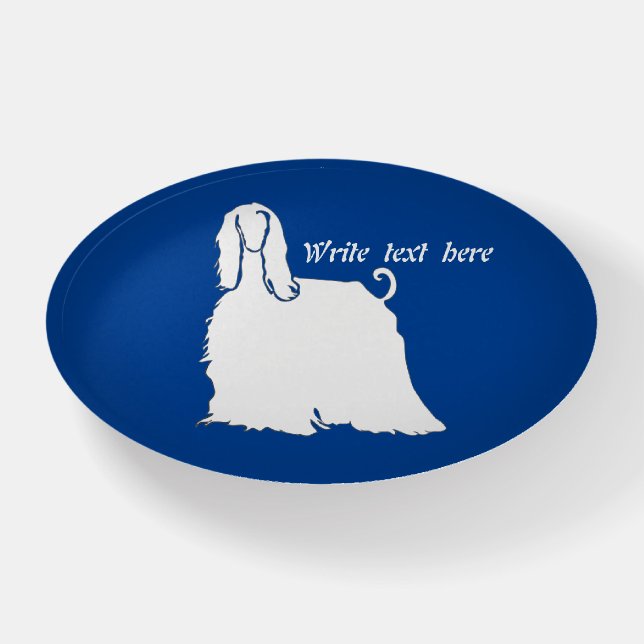 Afghan Hound Silhouette custom name  blue Paperweight (Front)