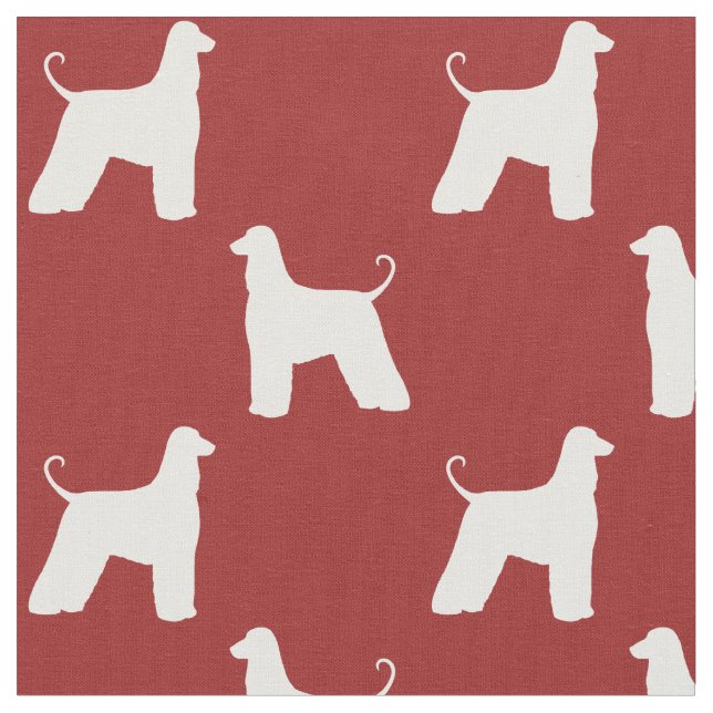Afghan Hound Silhouettes Red and White Patterned Fabric (Close Up)