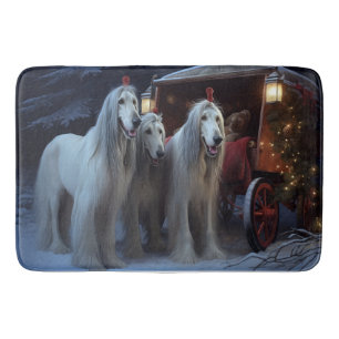 Afghan Hound Snowy Sleigh Ride Christmas Decor Bath Mat