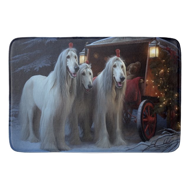 Afghan Hound Snowy Sleigh Ride Christmas Decor Bath Mat (Front)