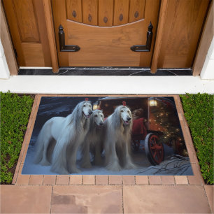 Afghan Hound Snowy Sleigh Ride Christmas Decor Doormat