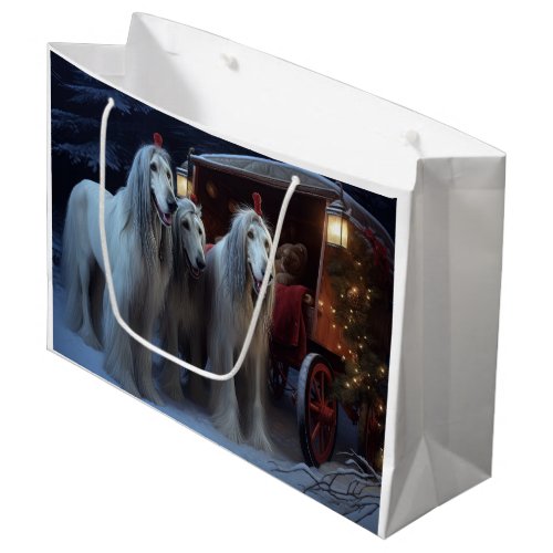 Afghan Hound Snowy Sleigh Ride Christmas Decor Large Gift Bag