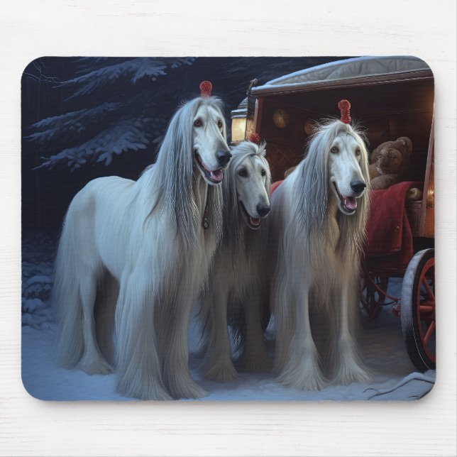 Afghan Hound Snowy Sleigh Ride Christmas Decor Mouse Pad (Front)