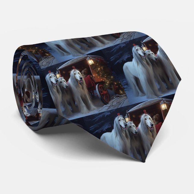 Afghan Hound Snowy Sleigh Ride Christmas Decor Neck Tie (Rolled)