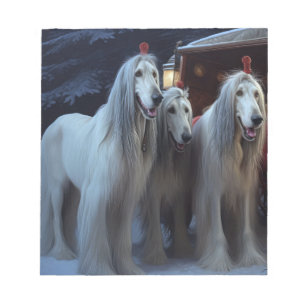 Afghan Hound Snowy Sleigh Ride Christmas Decor Notepad