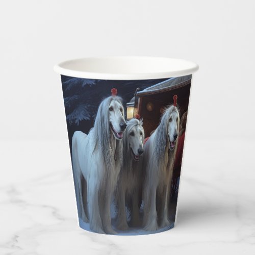 Afghan Hound Snowy Sleigh Ride Christmas Decor Paper Cups