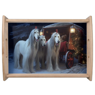 Afghan Hound Snowy Sleigh Ride Christmas Decor Serving Tray