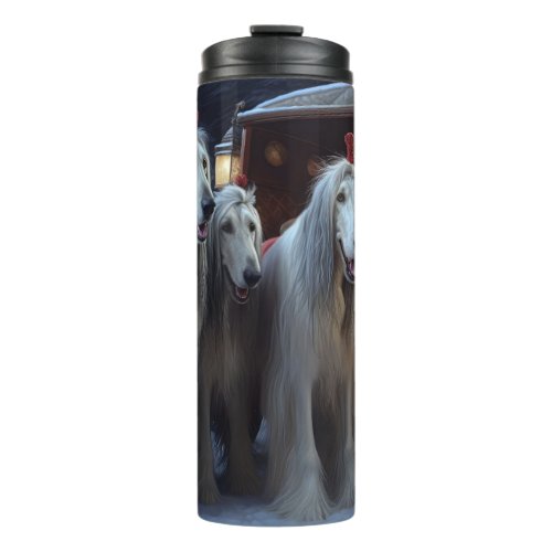 Afghan Hound Snowy Sleigh Ride Christmas Decor Thermal Tumbler