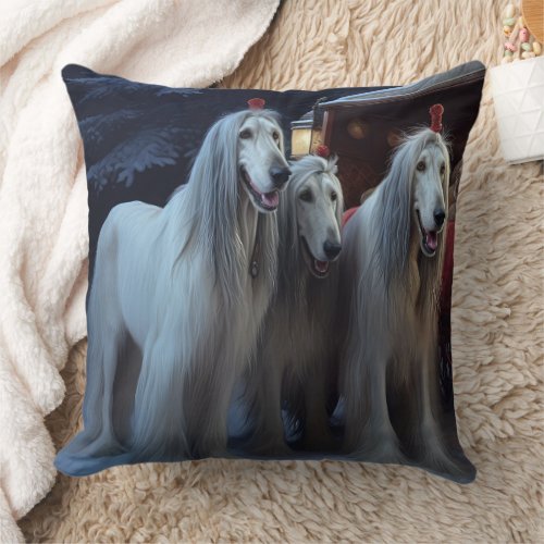 Afghan Hound Snowy Sleigh Ride Christmas Decor Throw Pillow