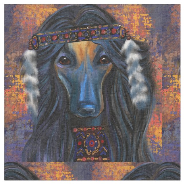 Afghan Hound Southwestern Art Fabric (Close Up)