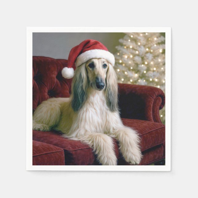 Afghan Hound Wearing a Santa Claus Hat Napkins (Front)