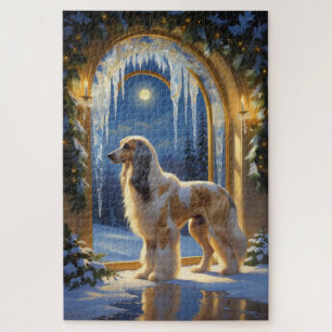 Afghan Hound With Christmas Lights Holiday Jigsaw Puzzle