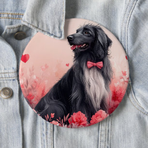 Afghan Hound with Roses - Valentine's Day Button