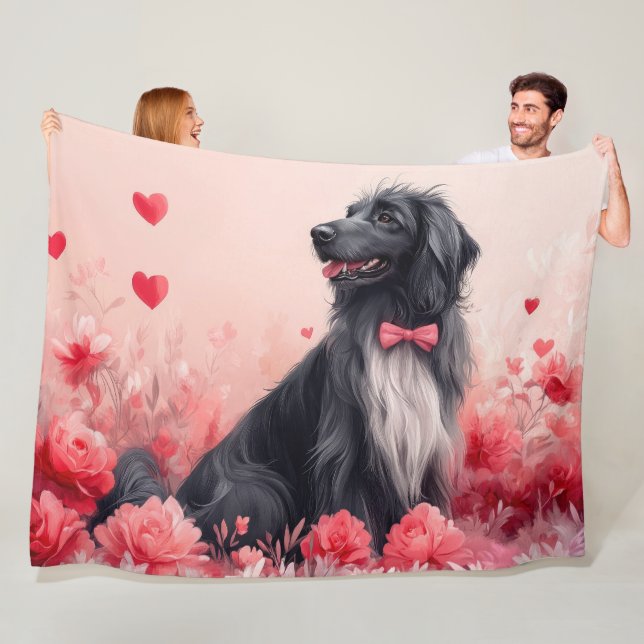 Afghan Hound with Roses - Valentine's Day  Fleece Blanket (In Situ)