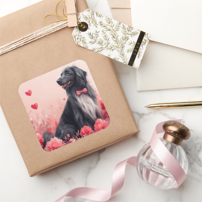 Afghan Hound with Roses - Valentine's Day  Square Sticker (Gifting)