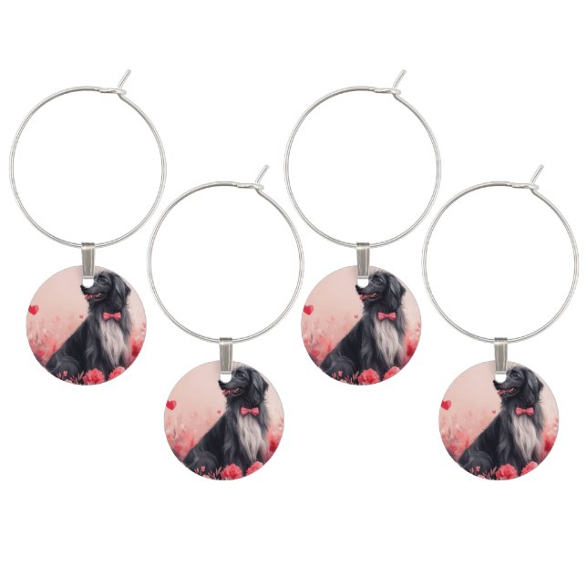 Afghan Hound with Roses - Valentine's Day  Wine Charm (Staggered)