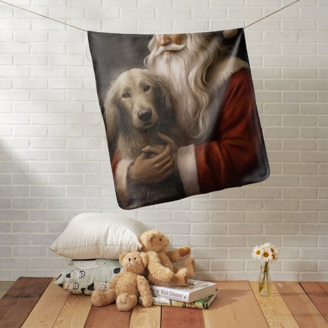 Afghan Hound with Santa Claus Festive Christmas Baby Blanket (In Situ)