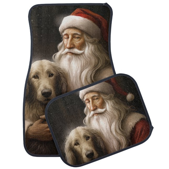 Afghan Hound with Santa Claus Festive Christmas Car Floor Mat (Set)