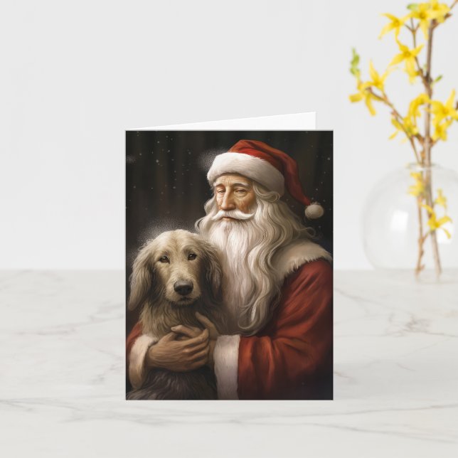 Afghan Hound with Santa Claus Festive Christmas Card (Yellow Flower)