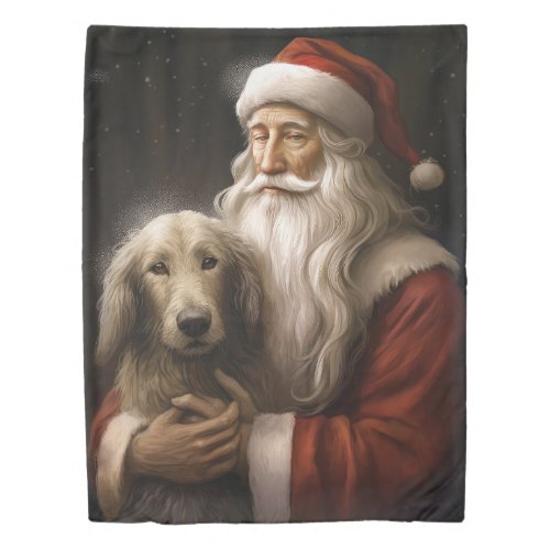 Afghan Hound with Santa Claus Festive Christmas Duvet Cover