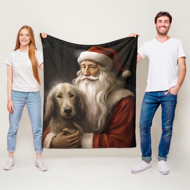 Afghan Hound with Santa Claus Festive Christmas Fleece Blanket (In Situ)