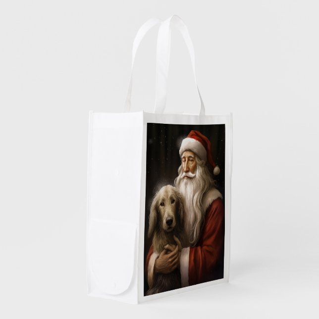 Afghan Hound with Santa Claus Festive Christmas Grocery Bag (Front Side)