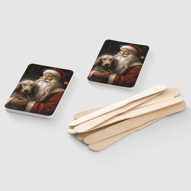 Afghan Hound with Santa Claus Festive Christmas Hand Fan (Non-assembled)