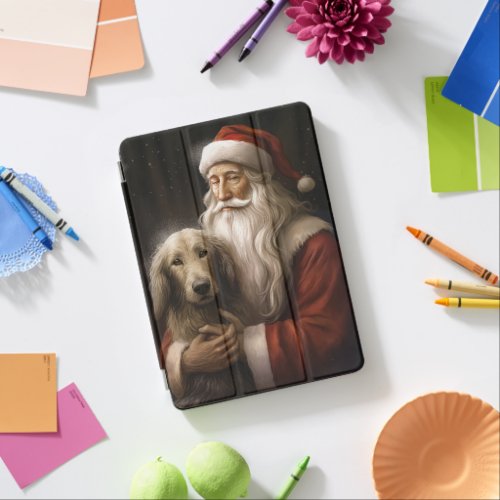 Afghan Hound with Santa Claus Festive Christmas iPad Air Cover