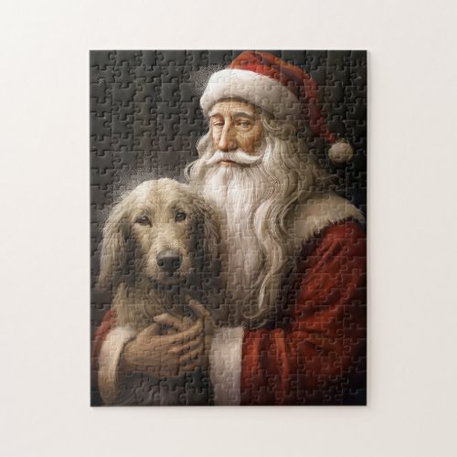 Afghan Hound with Santa Claus Festive Christmas Jigsaw Puzzle