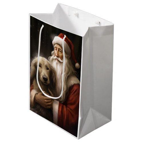 Afghan Hound with Santa Claus Festive Christmas Medium Gift Bag