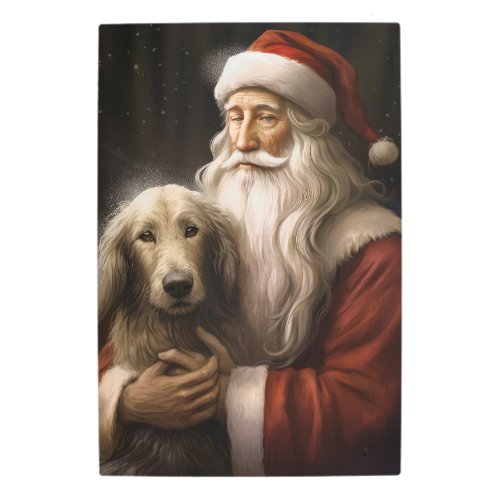 Afghan Hound with Santa Claus Festive Christmas Metal Print