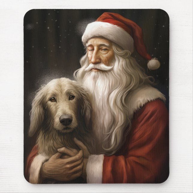 Afghan Hound with Santa Claus Festive Christmas Mouse Pad (Front)