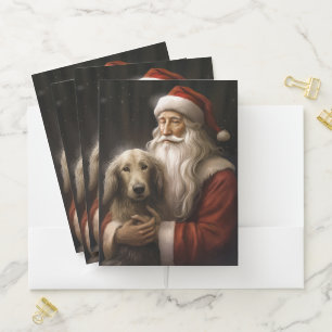 Afghan Hound with Santa Claus Festive Christmas Pocket Folder