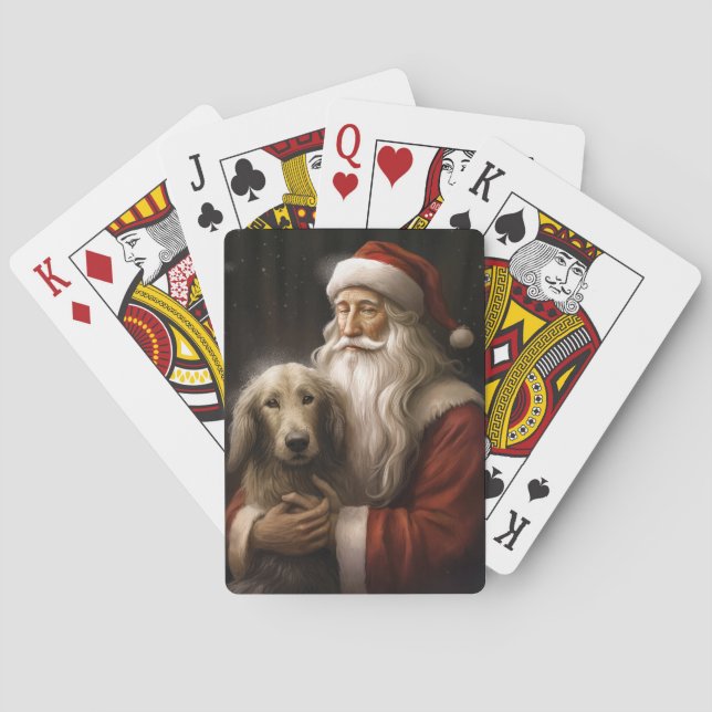 Afghan Hound with Santa Claus Festive Christmas Poker Cards (Back)