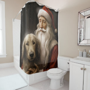 Afghan Hound with Santa Claus Festive Christmas Shower Curtain