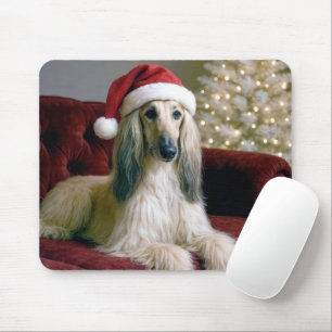 Afghan Hound With Santa Claus Hat Mouse Pad