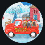 Afghan Hounds Dog in Christmas Delivery Truck Snow Classic Round Sticker<br><div class="desc">A perfect Christmas gift idea for someone who love dogs. This cute dog sitting in Christmas delivery truck is a perfect gift for your friends or family who love or own dogs.</div>